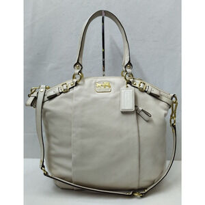 Coach Madison Ivory Off White Leather Top Handle Zipper Satchel Shoulder Bag